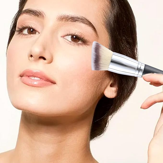 Professional Dual-Ended Makeup Brush - Buff, Blend & Perfect Foundation, Concealer, and Cream Products for Seamless Makeup Application Vegan Face Brush, Black