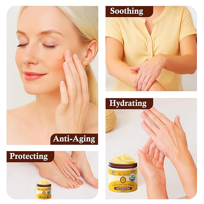 Sweet Bee Magic All In One Healing Organic Balm - Natural Skin Healing Cream, Beeswax Balm for Dry Skin, Face & Body Moisturizer - Certified Organic, All Natural Aid - 1 Jar (4oz)