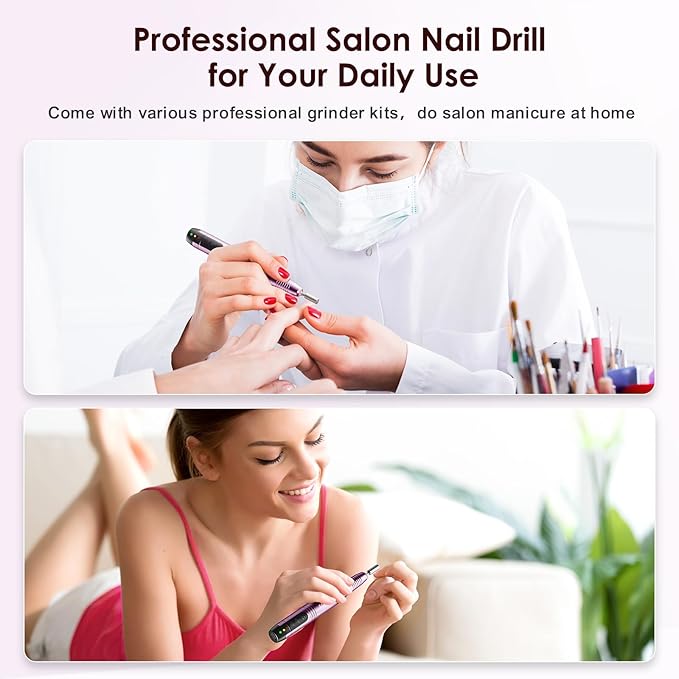 COSLUS Cordless Nail Drill Electric File: Professional for Acrylic Gel Dip Powder Nails Portable Nail Drill Machine Kit for Manicure Pedicure Nail Set with Everything Rechargeable Lightweight