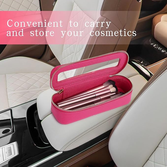 Pinkmik Makeup Brush Bag Slim Clear Makeup Bag Transparent Travel Cosmetic Case & Toiletry Bag with Zipper Small Beatuy Makeup Bag Purse Organizer for Women (X/Fuxia, SLIM)