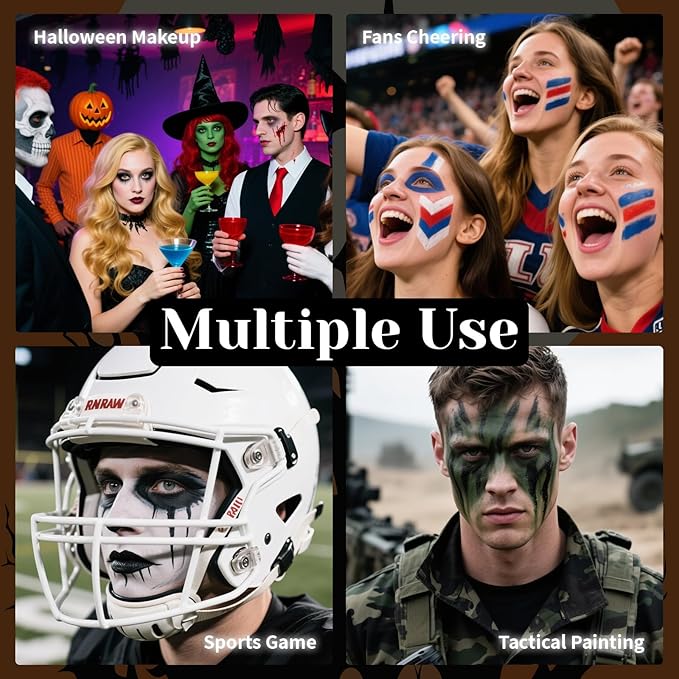 Black White Ogre Green Face Body Paint Stick Set with Translucent Setting Powder and Sponges, Professional Full Coverage Face Painting for Adults Halloween Cosplay SFX Skull Witch Hulk Makeup