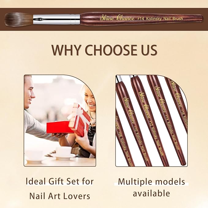 Acrylic Nail Art Brush Size 12, 100% Pure Kolinsky Hair Oval Nail Brush for Acrylic Application, Professional Nail Extension Manicure Tool Striping Nail Drawing Pen for DIY Home