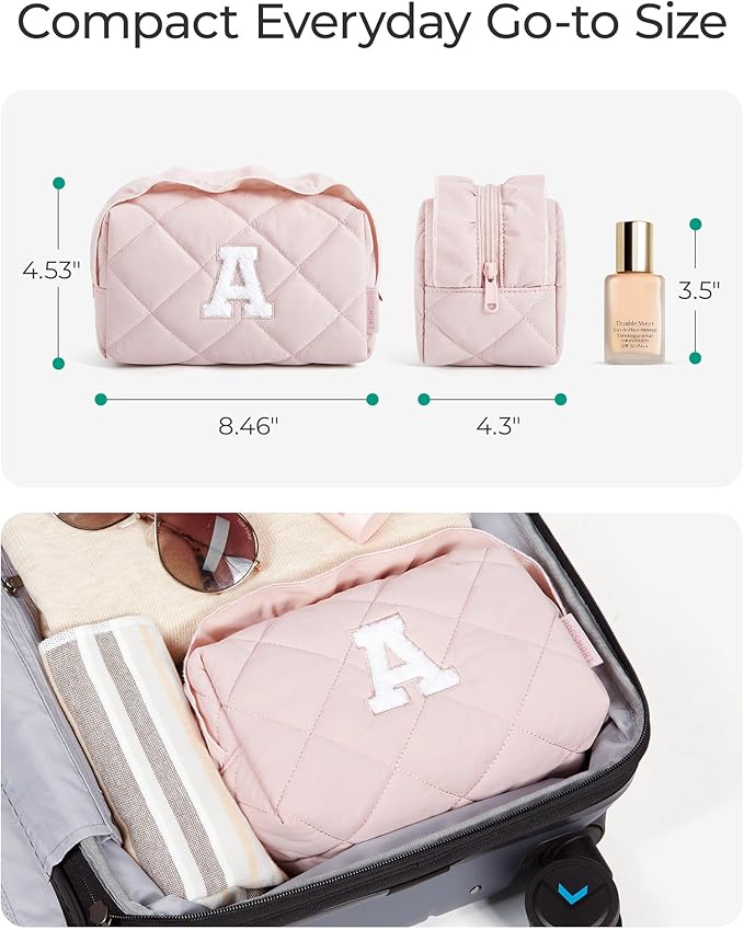 BAGSMART Elegant Roomy Makeup Bags (Initial-M-Pink)