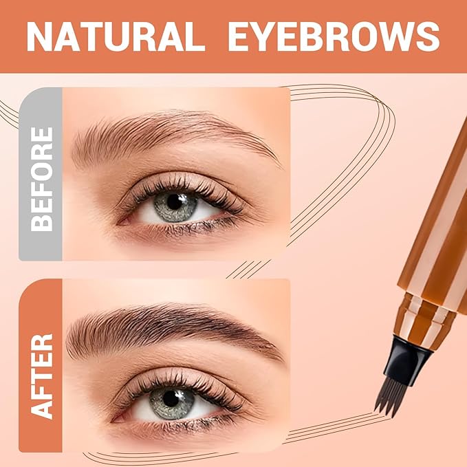 Microblading Eyebrow Pencils for Women,2026 Upgraded 3D Waterproof Eyebrow Pen,Long Lasting 4-Tip Brow Pencil, Eye Brow Pen for Natural Brows (Gray)