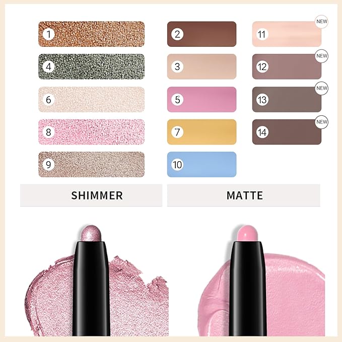 Erinde Waterproof Eyeshadow Stick, Cream Eye Shadow Stick, Long-Lasting, Crease-Proof, Cream to Powder Buildable & Blendable Eye Shadow Pencils Crayon, Vegan & Cruelty-Free, 09 Champagne