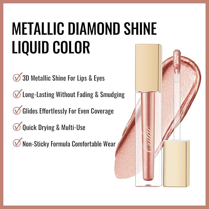 Oulac Bronzy Pink Lipstick for Women, Metallic Shine Liqiud Lip Gloss, Lip & Eye 2 IN 1, Long Lasting Waterproof Lipstick, Oil-Based Formula, Transfer Pfoof, Vegan MD06