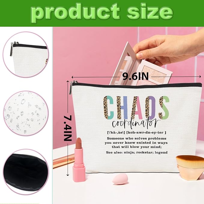 2pcs Chaos Coordinator Makeup Bag Chaos Coordinator Gifts for Women Cosmetic Bag, Thank You Gifts for Women Her Moms Manager Colleagues Retirement Boss Gift, Makeup Pouch Zipper Bags