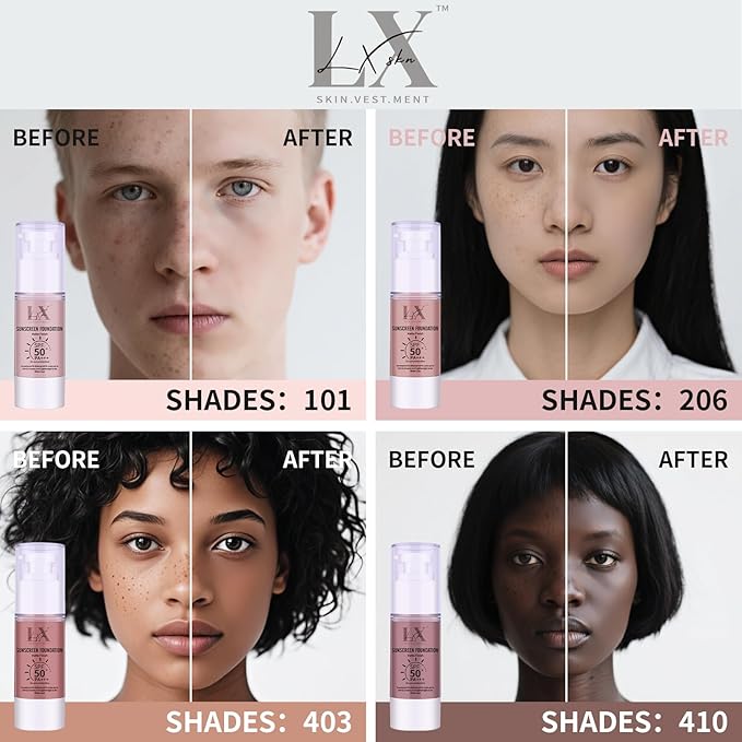 Tinted Face Sunscreen - Waterproof & Lightweight Liquid Foundation with SPF 50++, 3-in-1 Full Coverage Foundation Smooths & Blurs Pores, 206 Medium