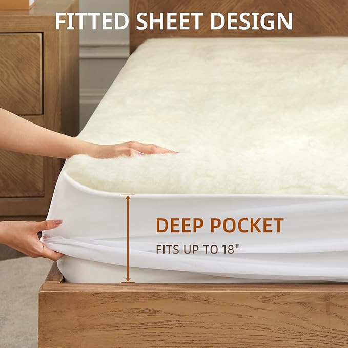 Bwarm Muilt-Zone Heated Mattress Pad King Wool Electic Mattress Pad, Touchscreen Bed Warmer with 9 Heat Settings, 1-12 Hours Auto Off Memory Deep Pocket,Machine Wash White King 78" x 80"