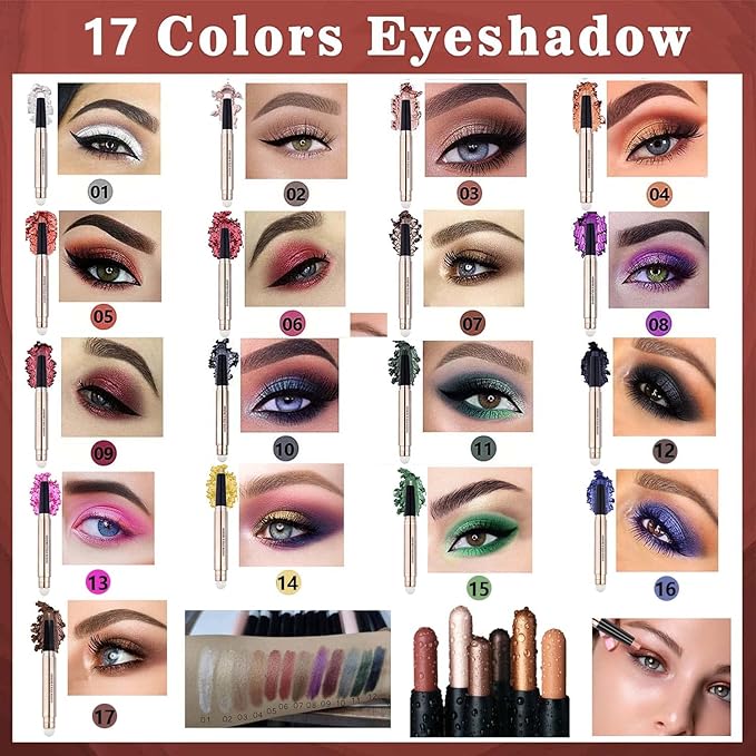Eyeshadow Stick Eye Makeup Cream Smooth Shimmer Eyeshadow Pencil Primer Glitter Eyeliner Hypoallergenic Waterproof Long Lasting Blue Black shimmer # 12