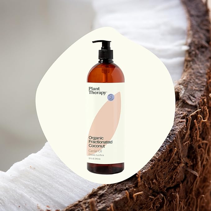 Plant Therapy Essential Oils Organic Fractionated Coconut Oil for Skin, Hair, Body 100% Pure, USDA Certified, Natural Moisturizer, Massage & Aromatherapy Liquid Carrier Oil 32 oz, Pump