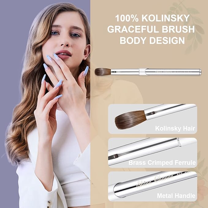 Acrylic Nail Art Brush Size 16, 100% Pure Kolinsky Hair Oval for Application, Professional Extension Manicure Tool Striping Drawing Pen DIY Home Salon, Silver, 1.0 Count