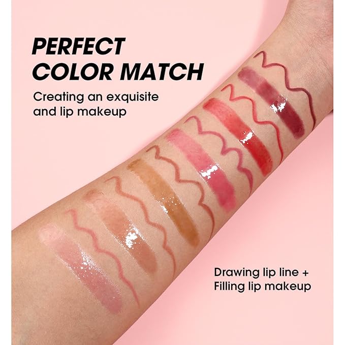 Red Lip Liner Waterproof Lip Liner and Gloss Set High Pigment Long Lasting Plum Smudge proof Lip Gloss and Lip Liner Set (10# Red)