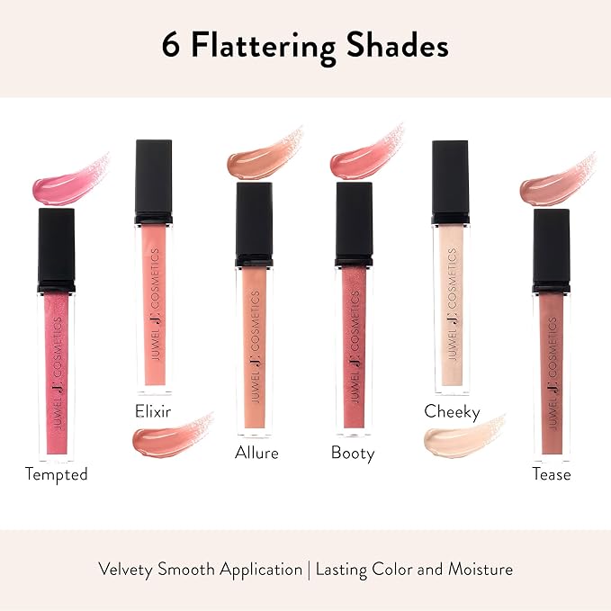 Juwel Cosmetics Luminizing Lip Gloss – Hydrating & Moisturizing for Dry Lips with Beeswax, Castor Oil & Vitamin E, Smooth Finish Tinted Lip Gloss for Women, Vegan, Tease