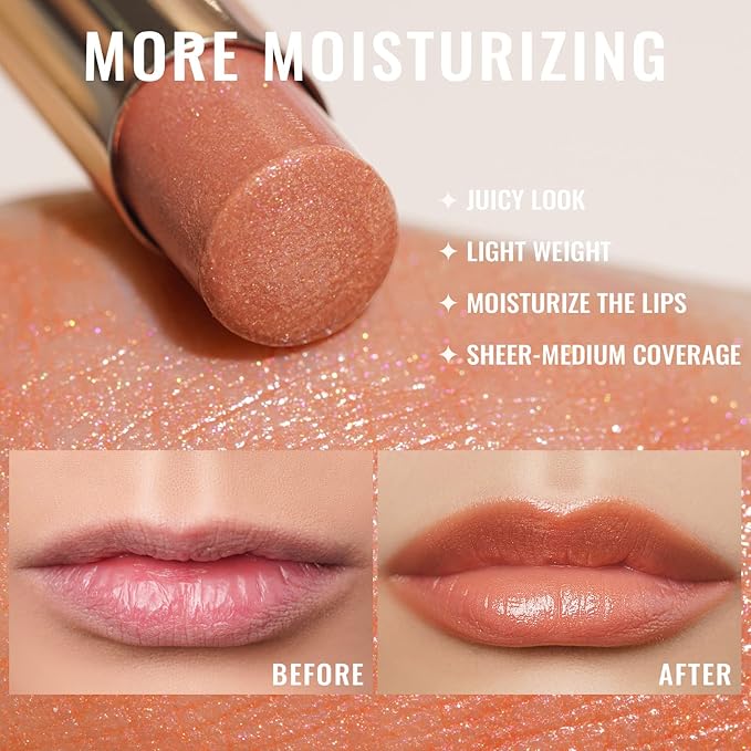 Oulac Moisturizing Shine Lipstick For Women Christmas Set 2PCS, 2 in 1 Tinted Lip Balm for Winter, Hydrated Juicy and Glossy Lip Color for Dry, Cracked and Chapped Lips, Vegan [S03+S05]