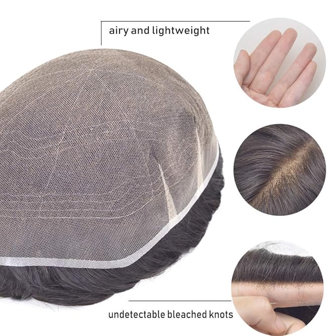 Lordhair Toupee for Men Full French Lace Hairpieces, Base Size 6x8 inch Hair Replacement System for Men #3