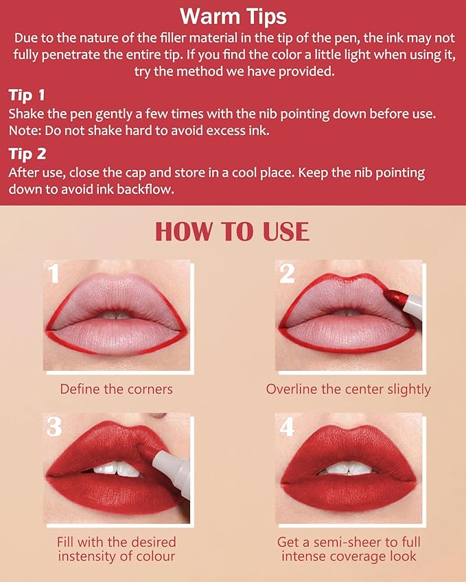 Lip Stain Makeup Pen-1Pcs Ruby Red Hydrating Lip Stain Liquid Lip Liner Pencil, Matte Color Longlasting Waterproof Natural Finish,Precise Chisel Tip Smooth,Christmas Makeup Gift for Women-04