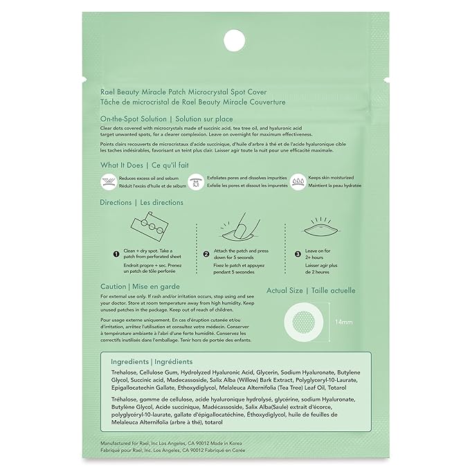 Rael Pimple Patches, Miracle Microcrystal Spot Cover - Hydrocolloid Acne Pimple Patch with Tea Tree Oil, Early Stage Zits and Blemish, Korean Skin Care (36 Count)