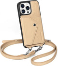LUCKYCOIN Crossbody Wallet Phone Case for iPhone 15 Pro Max,100% Genuine Leather Wallet Phone Case with Expandable Flip Card Holder,Phone Purse for Women with Adjustable Removable Strap - Pebble Beige