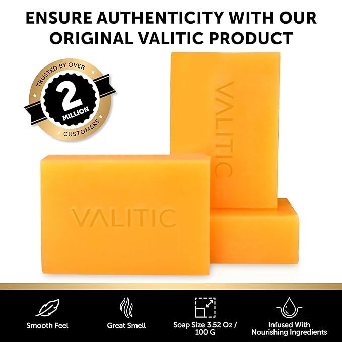 VALITIC Kojic Acid Vitamin C and Retinol Soap Bars with Turmeric for Dark Spot - Original Japanese Complex with Collagen, Hyaluronic Acid, Vitamin E (4 Pack) - with Soap Holder