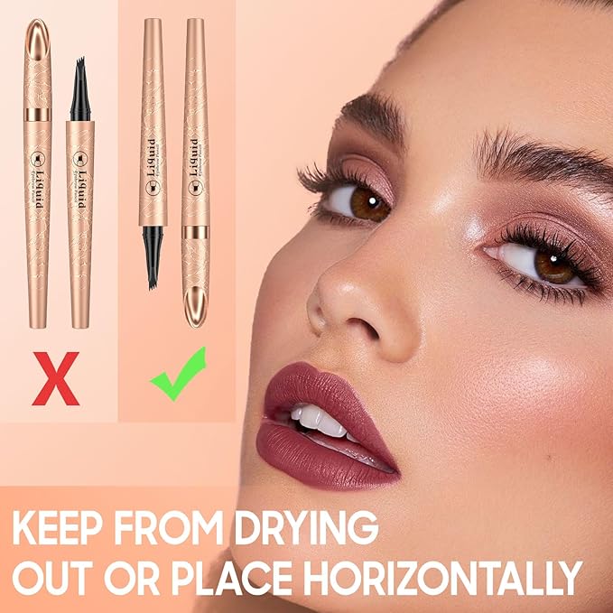 Eyebrow Pen - Upgraded 3D Liquid Eye Brow Microblading Pencil With Micro 4 Point Lift & Brow Pen Snatch, Long-Lasting Waterproof (Black)