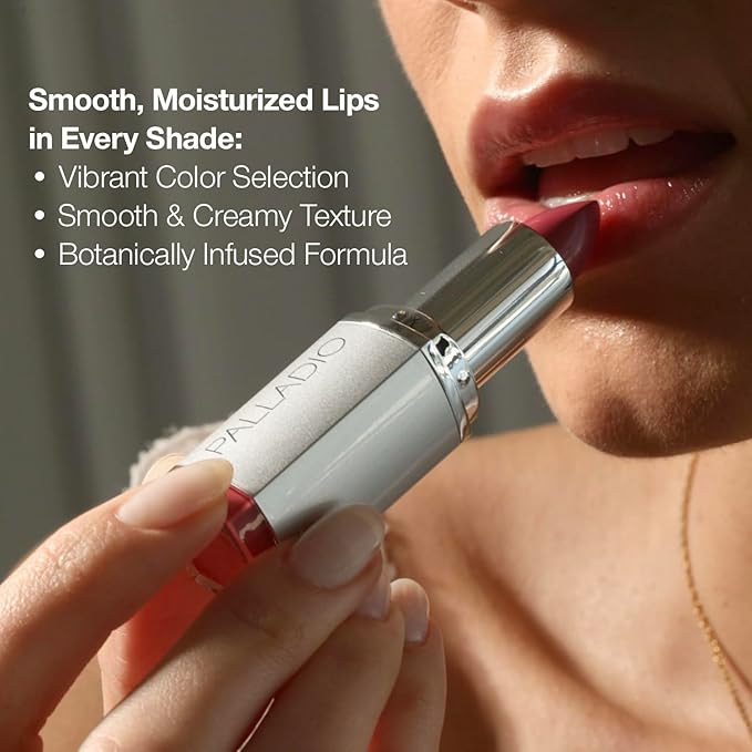 Palladio Herbal Lipstick, Rich Pigmented and Creamy, Infused with Aloe Vera, Chamomile & Ginseng, Prevents Lips from Drying, Combats Fine Lines, Long Lasting Lipstick, Pinky