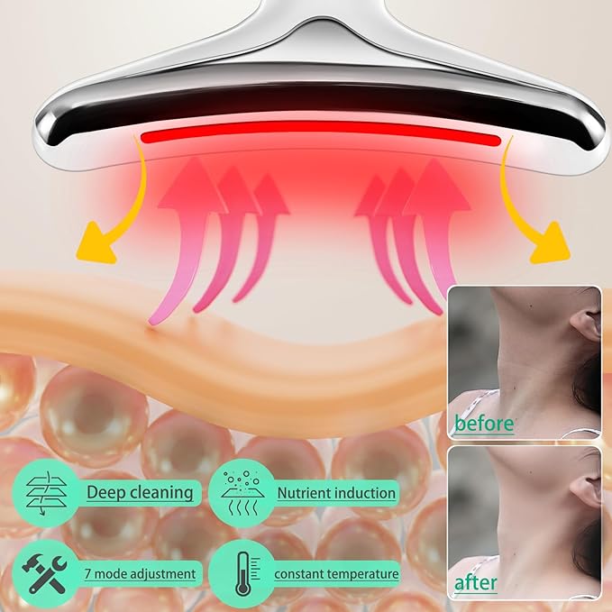 Face and Neck Massager Tool, 7-in-1 Color Red-Light-Therapy Wand for Skin Care