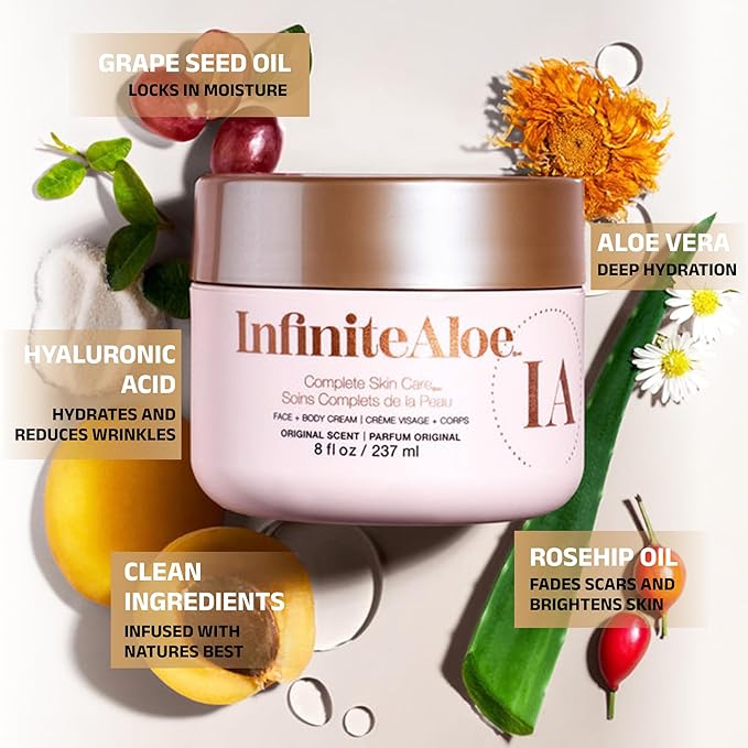InfiniteAloe Complete Skin Care, Aloe Vera Powered Face and Body Cream for All Skin Types, Dry Skin Everyday Hero, Original Scent - Large Jar 8 oz & 2 Travel Jar 0.5 oz