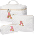 Initial Makeup Bag, Personalized Monogram Cosmetic Bag Set, Large Make up Bags | Travel Toiletry Bag | Makeup Bag for Girls Teen Girl Friend Sister Wife Girlfriend Gifts Daughter (Letter A)