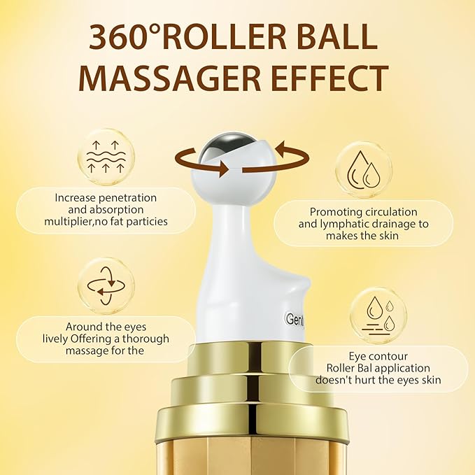 Soulight 5% Caffeine Eye Serum with Hyaluronic Acid & Vitamin C - for Dark Circles, Fine Line, Bag Treatment & Moisturizing | Under Eye Cream with 360° Roller Massage Ball