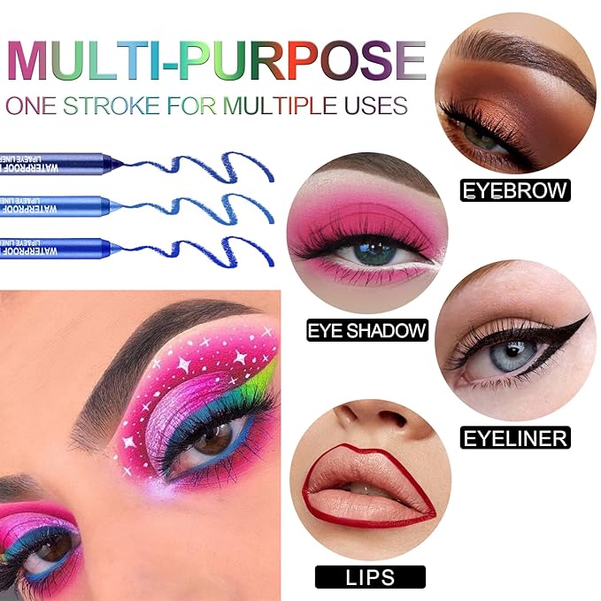 3 Colorful Eyeliner Pen Set, Eye Shadow Pencil, Pearl Eyeliner Kit Metallic Glitter Colored Eye liner for Women Eye&Lip Liner Professional Waterproof Eye Makeup (3PCS D)