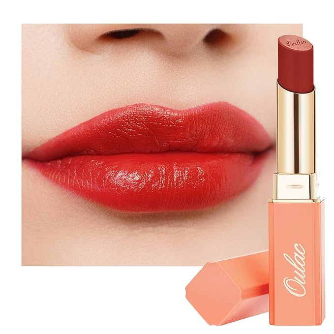 Oulac Red Lipsticks for Women, Deep Red Matte Lipstick, Full Coverage Lip Color, Satin Matte Finish, Cream Texture, Hydrating, Infused with Hyaluronic Acid, Vegan & Clean Beauty 4g SG07 Body Heat