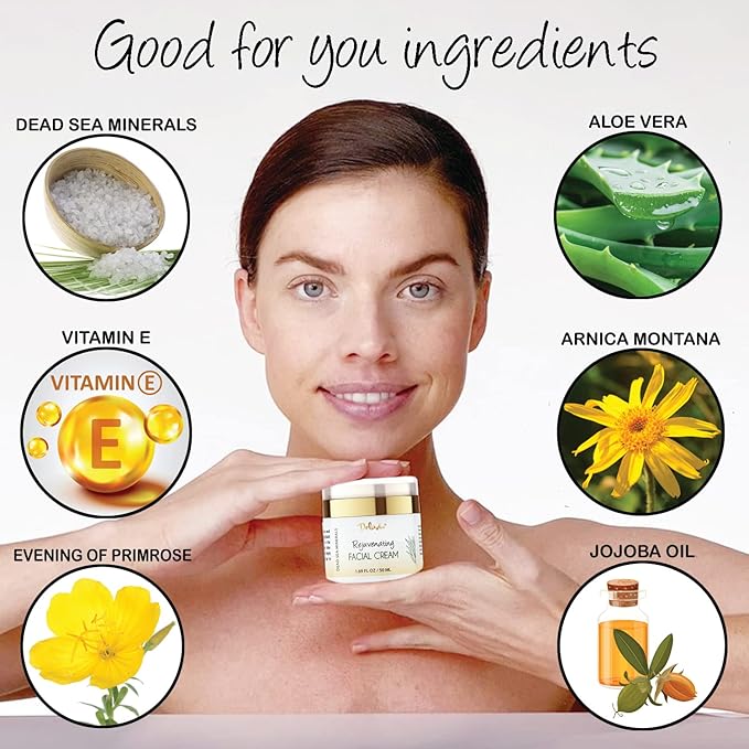 Deluvia Rejuvenating Facial Cream | Organic Aloe Vera, Coconut Oil, Vitamin C + E | Dead Sea Minerals | Daily Face Lotion for Dry Skin, Sensitive Skin
