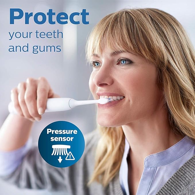 Philips Sonicare ProtectiveClean 5300 Rechargeable Electric Toothbrush, with Pressure Sensor, 3 Cleaning Modes, SmarTimer and QuadPacer, with 2 Bonus Brush Heads, Travel Case, Black, Model HX6423/34