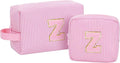 MONSTINA Personalized Initial Makeup Bag for Women,Make Up Case for Girlfriend Bridesmaid Wife,Birthday Gift for Her Cute Toiletry Bag,2PCS,Pink Z