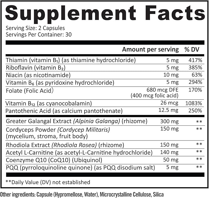 InergyPLUS | Energy Vitamins for Women, Fatigue, Natural Energy Supplements for Focus | Vitamin B12, Folic Acid, Rhodiola Rosea, Cordyceps, CoQ10, Caffeine Free | Packaging Vary | 60 Ct