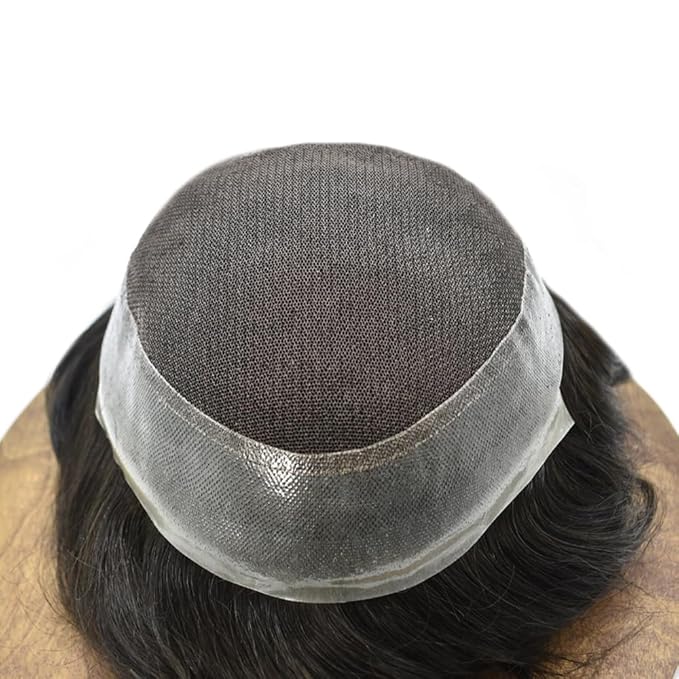 FACE MIRACLE Lace Center Mens Toupee Human Hair System French Lace Toupee for Men Thin Skin PU Around Hair Replacement System V-Looped Mens Hair Wig Units 5"X7" 1#JET BLACK
