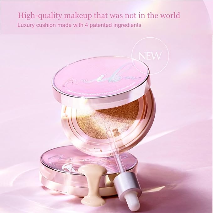 MIBA Ion Calcium Foundation Double Cushion Glow 25 g / 0.88 oz Big Cushion SEASON 3. Long Lasting Cover Effect. Moisture glow. Skin tightening relief. Smooth adhesion. (Lovely #21 Rosy Ivory)