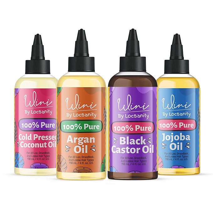 Locsanity Wini 100% Pure Oil 4 Pack, Jojoba, Argan, Coconut, Black Castor, 4 Fl Oz Each