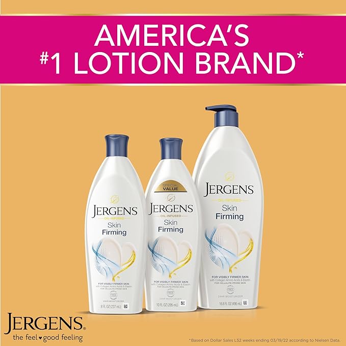 Jergens Skin Firming Body Lotion for Dry to Extra Dry Skin, Skin Tightening Cream with Collagen and Elastin, Dermatologist Tested, Hydralucence Blend Formula, 16.8 Oz, Pack of 3