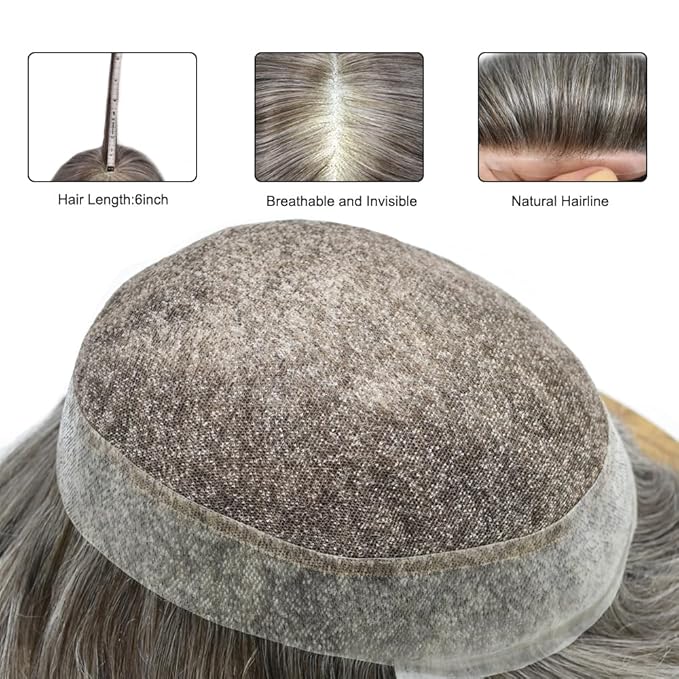 FACE MIRACLE Mens Toupee Lace Front Hairpieces Soft Human Hair Replacement System Natural Hairline Toupee for Men French Lace Mens hair Units 8"X10" #350 3# DARK BROWN WITH 50% SYNTHETIC GREY