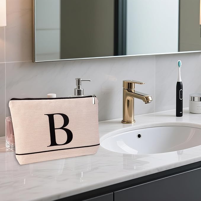 Letter A-Z Initial Personalized Makeup Bags, Birthday Gifts for Women, Monogrammed Gifts for Women Mom Sister Best Friend Bride Bridesmaid, Mothers Day, Christmas, Small Travel Cosmetic Bag (B)