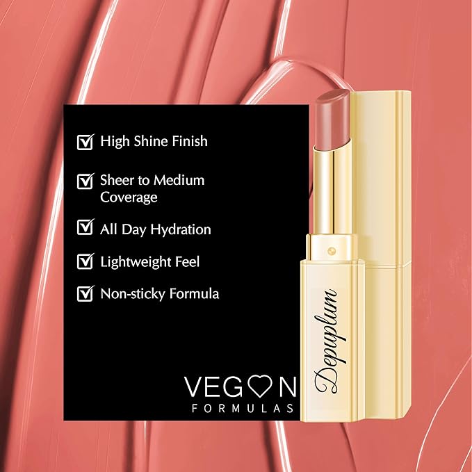 Nude Pink Lipstick for Women Hydrate Glossy Lipstick Moisture Lip Gloss Sheer-Medium Coverage Long Lasting Lipsticks for Dry Lips,DM70 Peach Nude