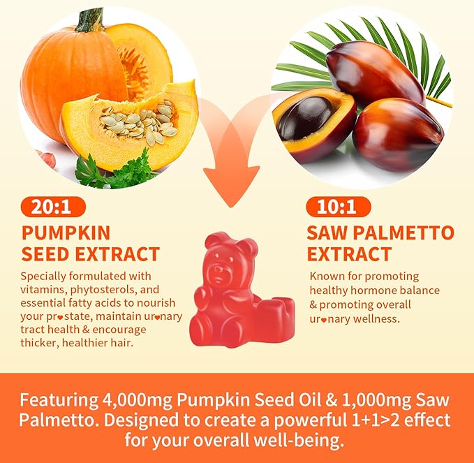Pumpkin Seed Oil Supplement Gummies 4000mg with Saw Palmetto for Hair Growth & Skin Health, High Pure Extract for Women & Men Extra Strength Pumpkin Seed, Strawberry Flavor, 120 Count