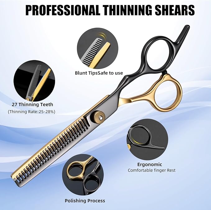 13 PCS Hair Cutting Scissors Shears Kits，Professional Haircut Scissors Kit with Cutting Scissors，6.5 Inches Hair Cutting Scissors Kit for Men/Women/Kids/Salon & Home