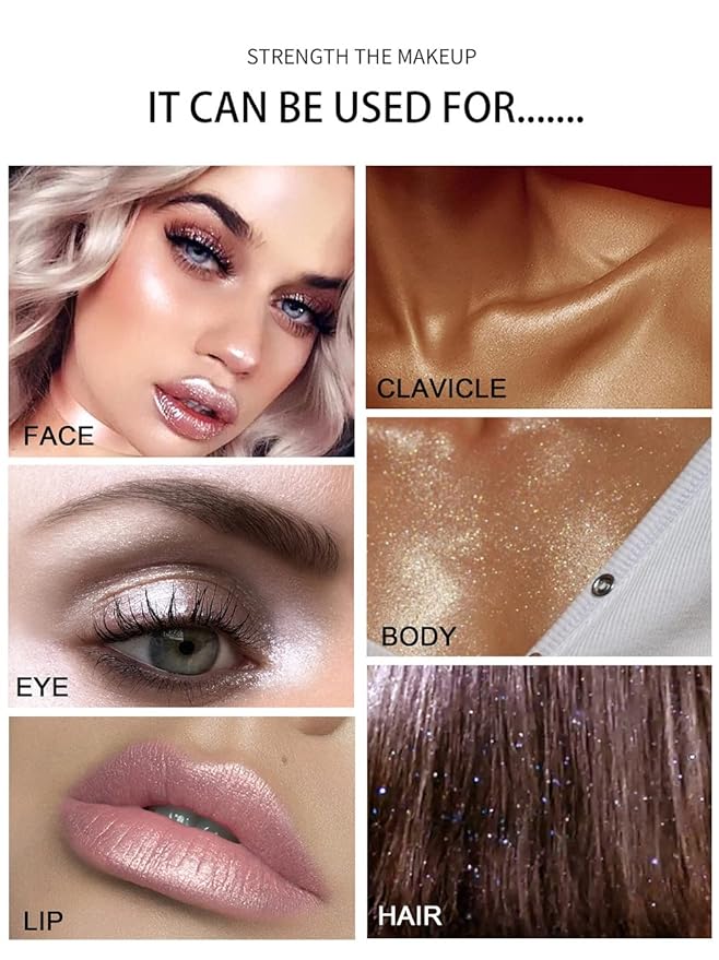 Glitter Powder Highlighter Makeup,Body Brightens the Natural Three-dimensional Face Powder Blusher .(03# Golden browm)