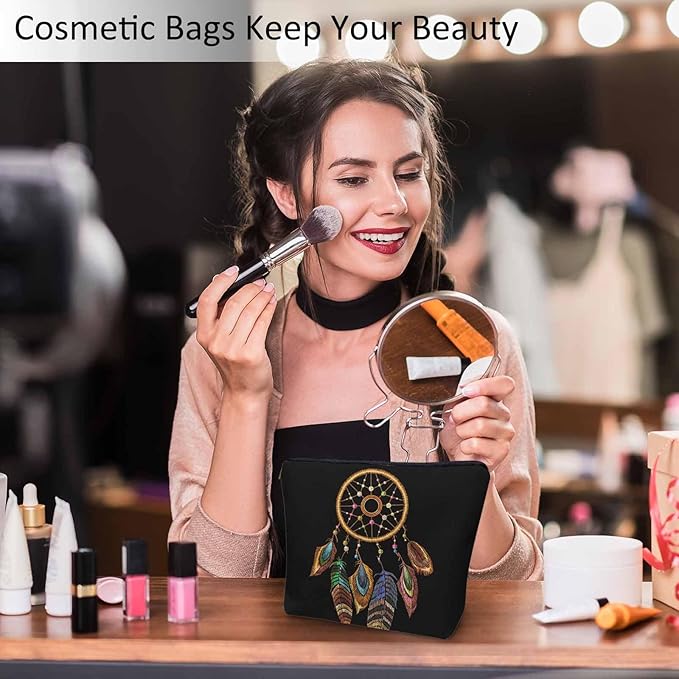 Woman Makeup Bag Dream Catcher, Native American Style Tribal Feathers Dream Catcher Makeup Bags Travel Cosmetic Bags Toiletry Makeup Organizer Pencil Pouch Cosmetic Bag For Owners Lady