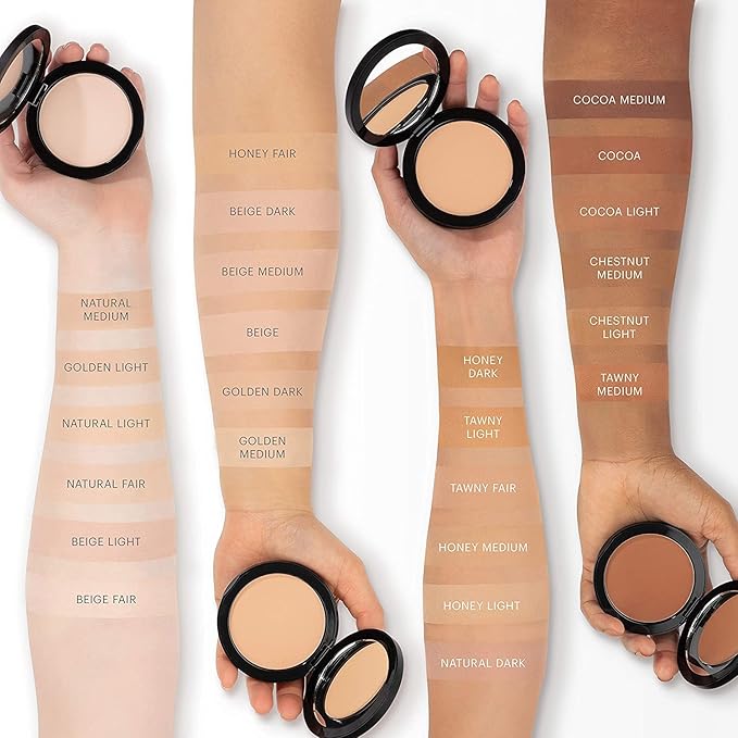 Glo Skin Beauty Pressed Base Powder Foundation Makeup (Beige Dark) - Flawless Coverage for a Radiant Natural, Second-Skin Finish