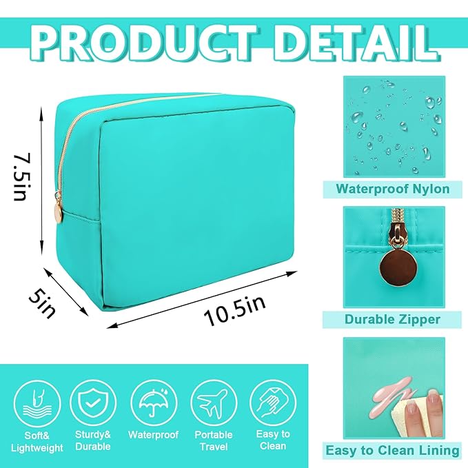 Large Makeup Bag Pouch,Nylon Women Travel Toiletry Storage Bag Preppy Cosmetic Bag for Girls,Big Makeup Organizer Bag Cute Zipper Pouch Skincare Bag for Sport Work Gift(Large-Cotton Candy)