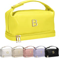 Gifts for Women, Makeup Bags with Handle, Initial Double Layer Cosmetic Bag with Makeup Brush Organizer, Cute Cosmetic Pouch for Women, Bridesmaid Proposal Gifts Graduation Gifts for Her